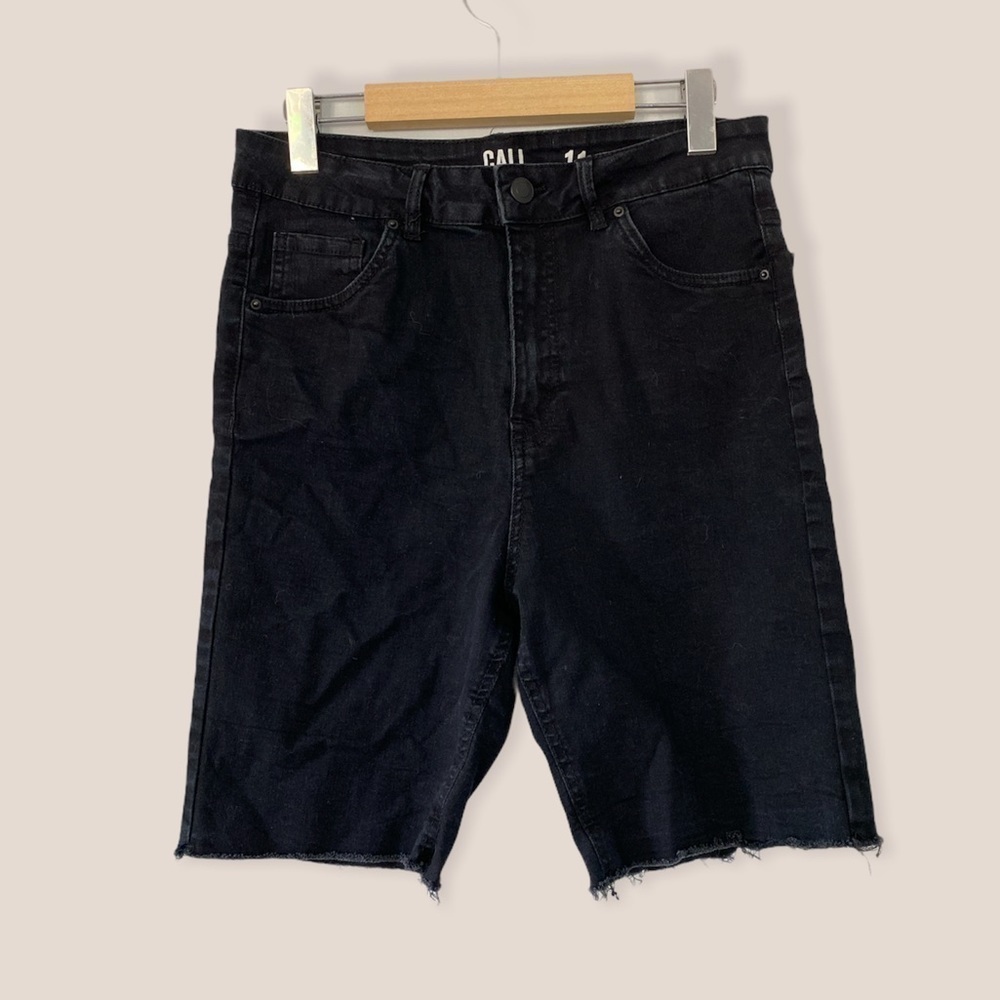 BLACK High Rise Distressed Bermuda Shorts